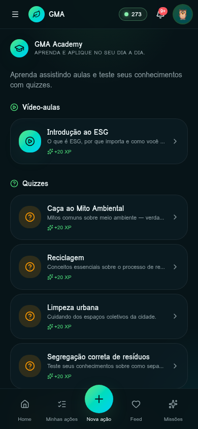 Tela Academy do app GMA