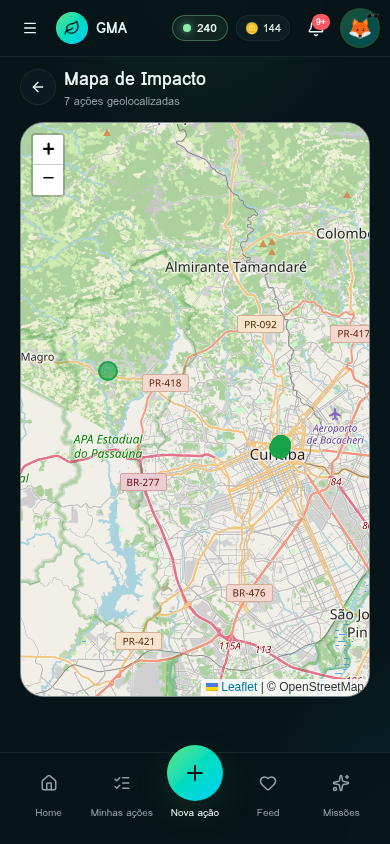 Tela Mapa de missões do app GMA