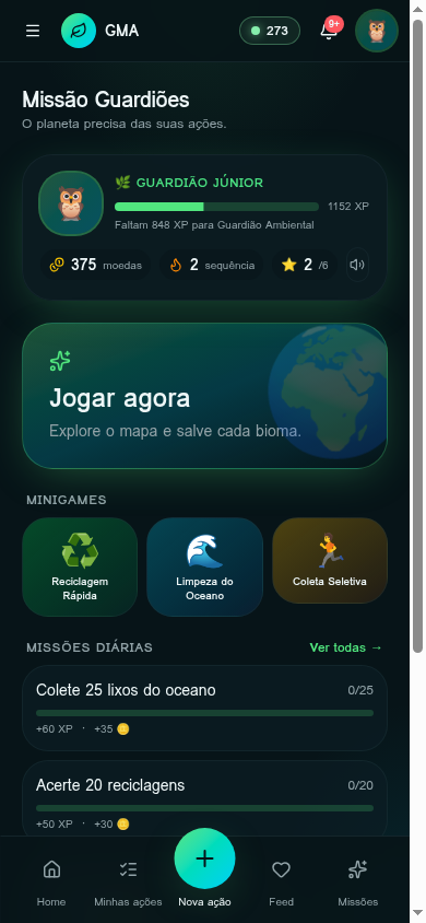 Tela Missão Guardiões do app GMA