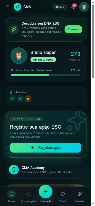 Tela Home do app GMA