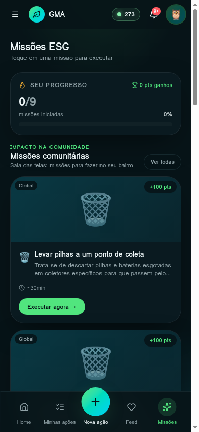 Tela Missões comunitárias do app GMA