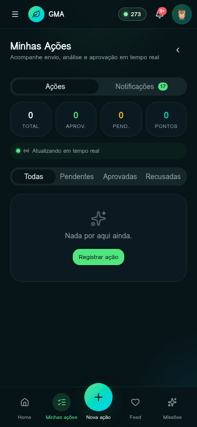 Tela Minhas ações do app GMA