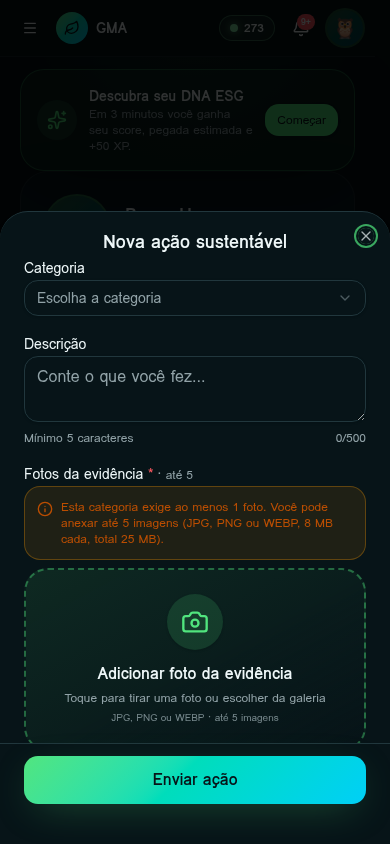Tela Nova ação do app GMA