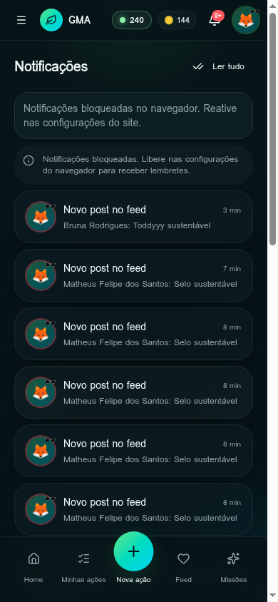 Tela Notificações do app GMA