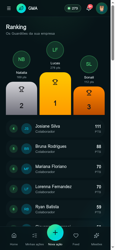 Tela Ranking & ligas do app GMA